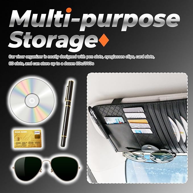 CD Holder for Car,Leather Multi-Purpose Car Visor Organizer Cars CD Holder for Storing CDs/DVD/Card/Pen/Sunglasses,Universal CDs Visor Holders for Cars Interior Accessories - Image 6