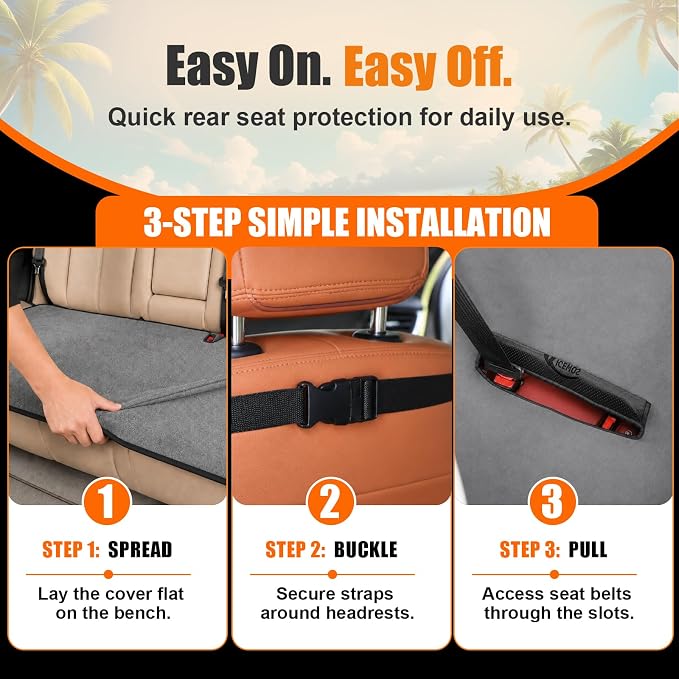 Back Seat Cover, Waterproof Non-Slip Bench Seat Protector for Cars | Sweatproof, Dual-layer Microfiber Terry Rear Seat Cover for Dogs and Kids, Fits for Cars, Vans, Trucks and SUVs - Image 4