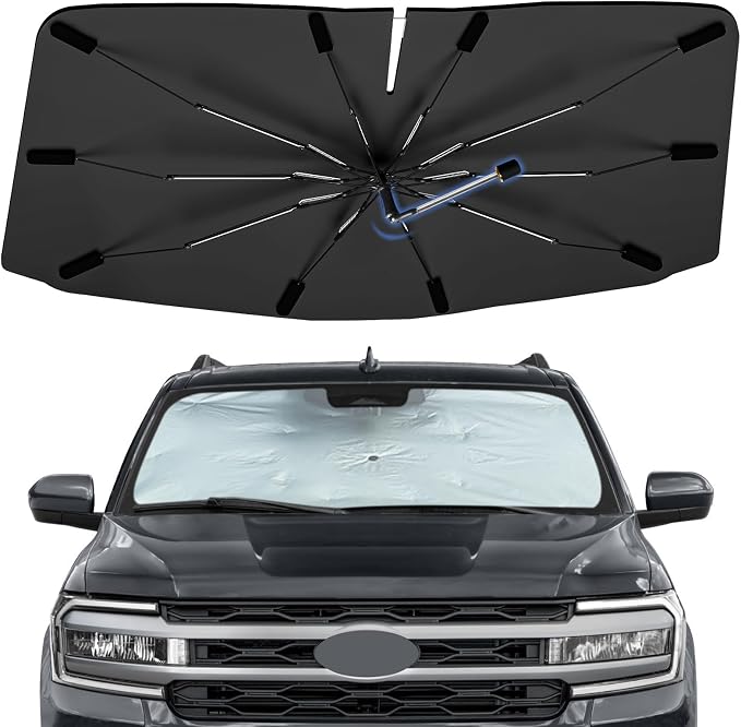 Windshield Sun Shade Umbrella for Ford Expedition 2018-2024 Front Window | Foldable Car Sunshade, 360 Rotation Automotive Interior UV Protection for Outdoor Parking by Bocvam