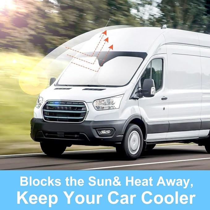 Front Windshield Sun Shade Foldable Car Front Window Sun Shade Windshield Shade Custom Fit for 2022-2026 Ford E-Transit Block UV Rays Car Accessories Heat Keep Cooler - Image 4