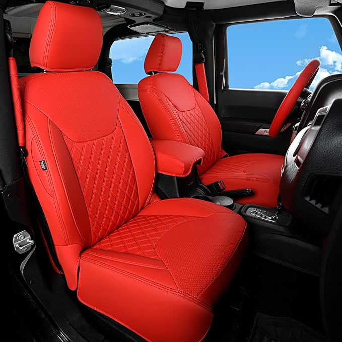 GIANT PANDA Wrangler JK Seat Covers Custom Fit for Jeep Wrangler,Premium Waterproof Faux Leather, 2013 2014 2015 2016 2017 JK 4 Door Full Set (Red) - Image 8