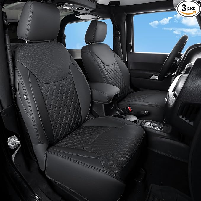 GIANT PANDA Wrangler JK Seat Covers Custom Fit for Jeep Wrangler,Premium Waterproof Faux Leather,2013 2014 2015 2016 2017 JK 2/4 Door Front (Black) by GIANTPANDA