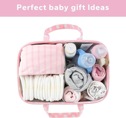 Diaper Caddy Organizer for Baby Girl-Nursery Storage Bin-Portable Car Organizer for Diapers and Baby Wipes- Baby Shower Registry Basket Newborn Must Have Tote Caddy Bag（Pink Heart） - Image 7