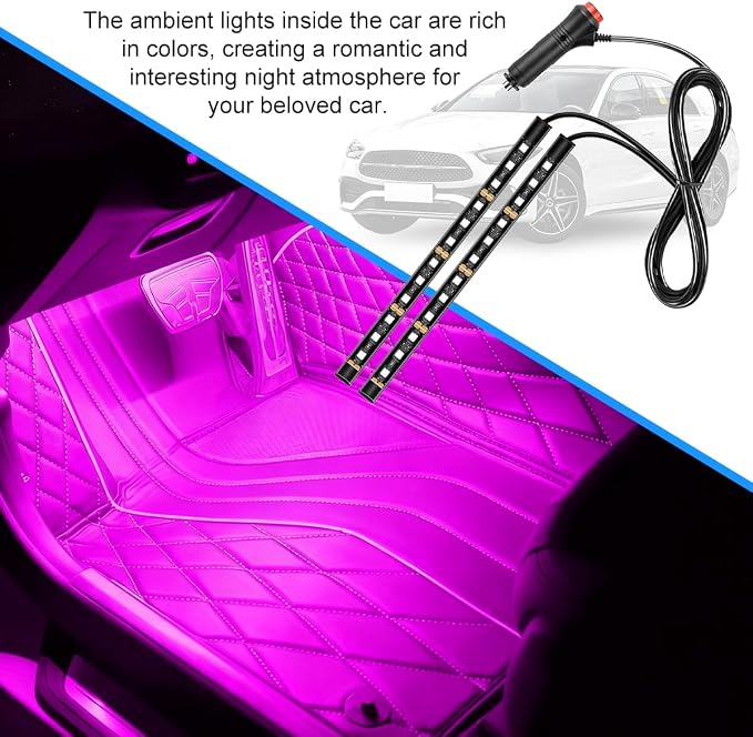 Car LED Strip Light, 12V 24 LED Vehicle Under Dash Neon Ambient Night Decor Lamp with Cigarette Lighter Plug, Auto Interior Lighting Accessories, Universal for SUV Truck Sedan (Pink Purple) - Image 3