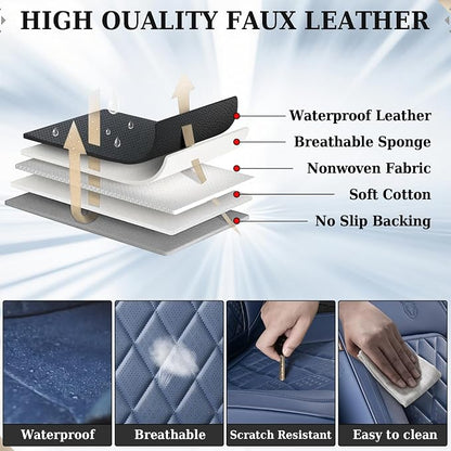 Coverado Car Seat Covers Full Set, Luxury Faux Leather Seat Covers for Cars, Waterproof Car Seat Protector, Blue Car Seat Cover, Universal Automotive Seat Covers Fit for Most Sedan SUV Trucks - Image 7