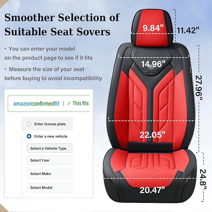 Coverado Car Seat Covers Full Set, Automotive Seat Covers Car Seat Protector Car Seat Cushion, Waterproof Leather Seat Covers for Cars, Universal Fit for Most Sedans SUV Pick-up Truck(Black&Red) - Image 5