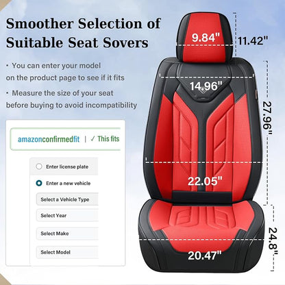 Coverado Car Seat Covers Full Set, Automotive Seat Covers Car Seat Protector Car Seat Cushion, Waterproof Leather Seat Covers for Cars, Universal Fit for Most Sedans SUV Pick-up Truck(Black&Red) - Image 5