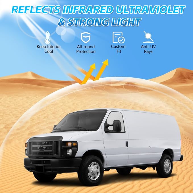 2 Pcs Magnetic Side Window Sun Shade for Ford E-Series 92-26 | Fits E150 E250 E350 E450 Econoline Van RV, Easy Magnetic Install, Blackout Privacy Cover for Van Life, Insulated - Image 7