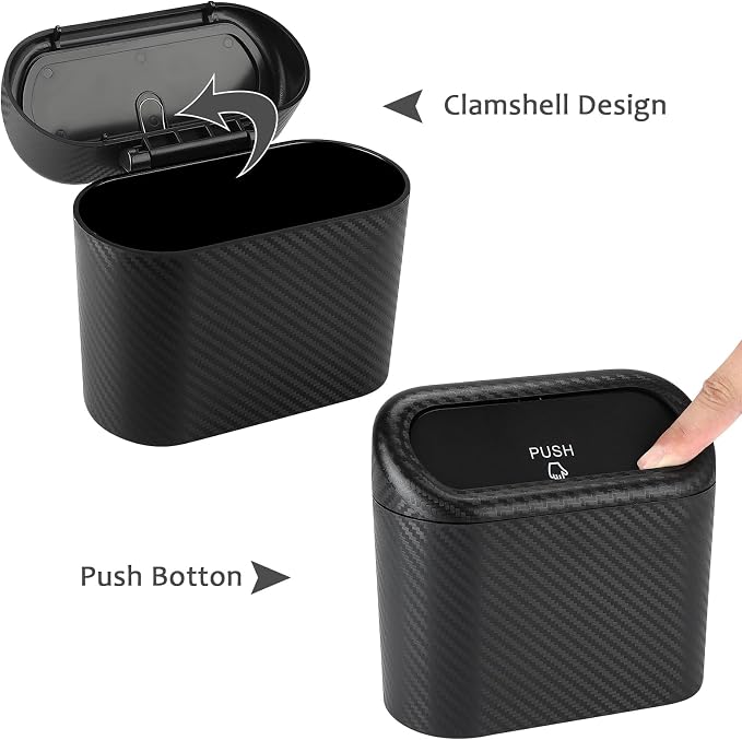 Accmor Car Trash Can with Lid, Mini Vehicle Trash Bin Portable Car Dustbin Garbage Organizer Holder with One Roll Trash Bag, Small Hanging Leakproof Auto Storage Bag Container (Carbon Fiber) - Image 3