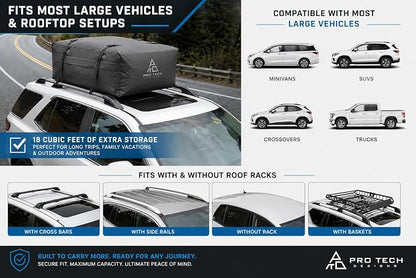 Journeyer 18 Waterproof Rooftop Cargo Carrier Bag, 18 Cubic Feet Vehicle Roof Storage with Straps & Door Hooks, Heavy Duty Car Top Carrier for SUVs, Vans, RVs & Trucks, 48" x 36" x 18" - Image 2