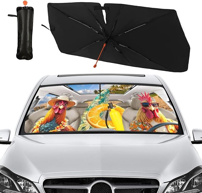Socira Funny Rooster Chicken Car Windshield Sunshade Umbrella Foldable | Umbrella Sun Shade Windshield Cover Sunshade Car Accessories Blocks Uv Rays Keeps Cool (57" X 30") - Image 8