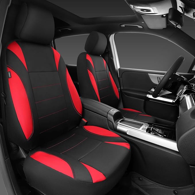 CAR PASS Neoprene Wetsuit Seat Covers, Waterproof Car Seat Covers Front with 5mm Composite EVA, Universal Fit for Car,Sedan, SUV TrucksAnti Slip, Airbag Compatible(Black and Red - Image 2