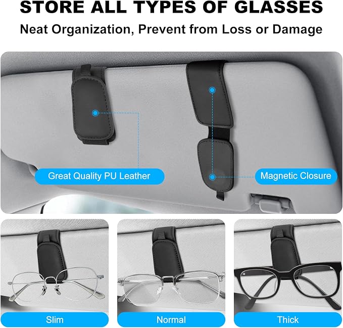 Teraves 2 Pack Sunglass Holder for Car Visor, Magnetic, Easy to Hold | Premium Leather Sunglasses Visor Clip, Auto Interior Accessories Universal for Different Size Glasses and Eyeglasses, Black - Image 3