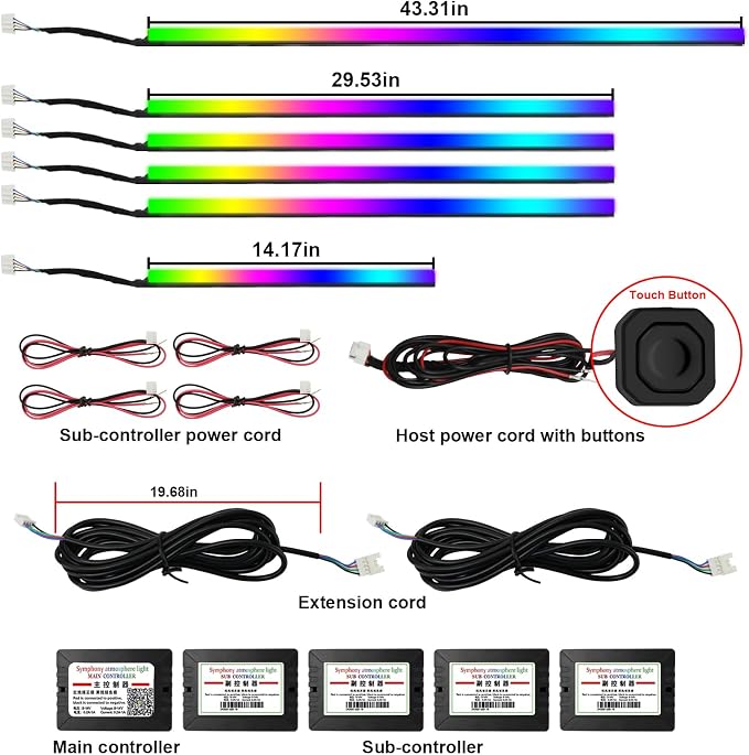 Dreamcolor Acrylic Interior Car Lights, AMKI Car LED Strip Light with Bluetooth APP, Car Ambient Lighting Kit with RGB 6 in 1 and 175 inches 593 LEDs, 16 Million Colors Sound Activated Car Neon Lights - Image 4