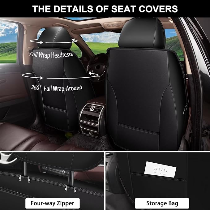 Front Seat Covers for Mazda CX-5 2013-2026 2027 Faux Leather | Waterproof Breathable Scratch Resistant 360° Wrap Airbag Compatible Easy Clean (2 Seats,Black) - Image 2