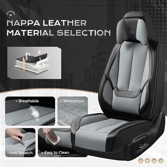Coverado Car Seat Covers, Seat Covers for Cars, Waterproof Leather Auto Seat Protectors, Leather Car Seat Cushion, Car Interiors Accessories Universal Fit for Most Cars - Image 2