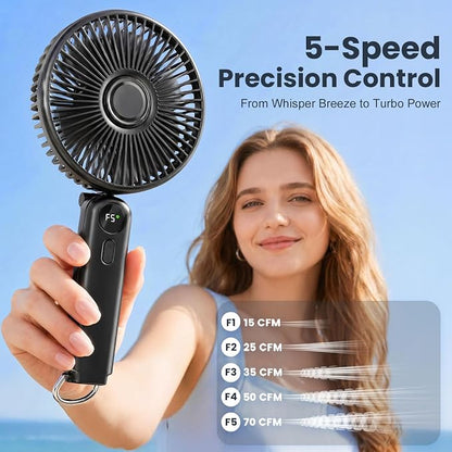 Portable Handheld Fan, 10000mAh Rechargeable 6-Inch Personal Fan for Travel | Ultra Quiet Foldable Desk Fan, 5-Speed Battery Operated Fan with Up to 40H Runtime and Digital Display for Travel and Makeup - Image 2