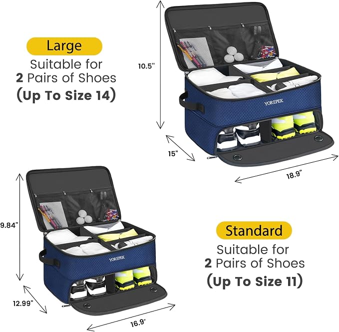 YOREPEK Golf Gifts for Men, 2 Layer Golf Trunk Organizer for 2 Pair Shoes | Waterproof Car Trunk Locker with Separate Ventilated Compartment for Balls, Tees, Clothes, Gloves, Birthday Gifts for Golfers - Image 2