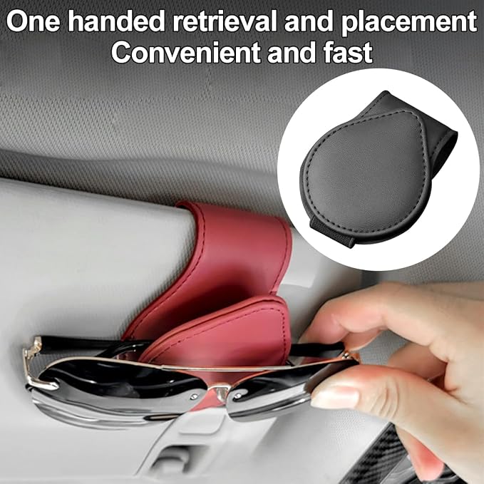 Mandark 2PCS Magnetic Sunglass Holder for Car Visor, Leather Vehicle Eyeglass Hanger Clip, Automotive Interior Ticket Card Glasses Organizer Clamp Accessories, Universal Fit (Black) - Image 4