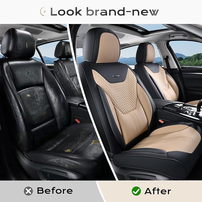 Coverado Car Seat Covers with Lumbar Support, Front Covers for Cars, Universal Automotive Seat Cover, Waterproof, Leather Car Seat Cushion, Interior Seat Protectors for Most Cars - Image 5