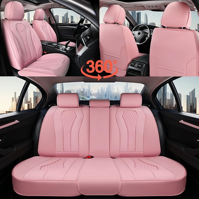 Coverado Car Seat Covers Full Set, Pink Seat Covers, Waterproof Car Seat Cover, Car Seat Cushion, Car Seat Covers Front Seats Back Seat Covers, Car Seat Protector Universal Fit Most Cars - Image 3