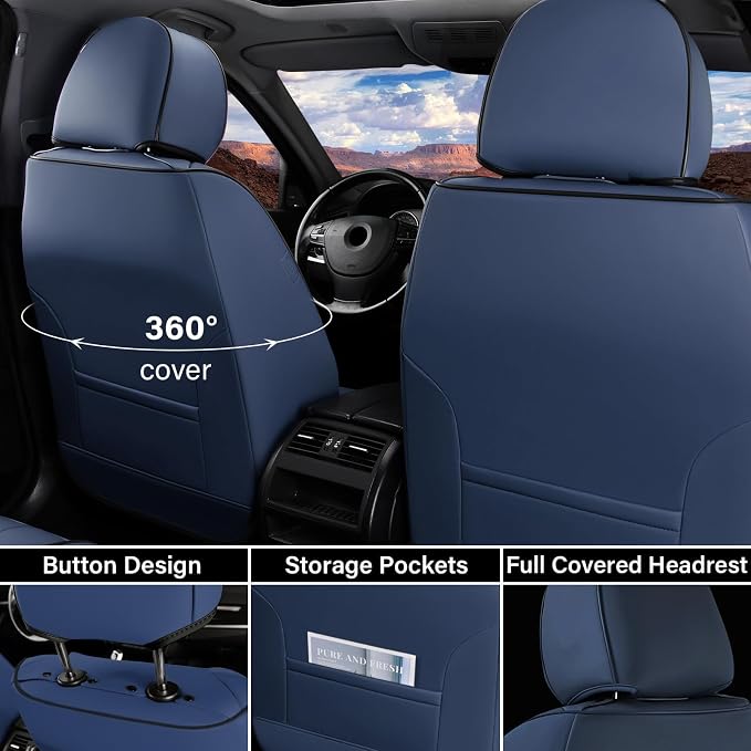 Coverado Car Seat Covers Full Set, Car Seat Protector Car Seat Cushion, Nappa Leather Seat Covers for Cars, Front and Back Seat Protectors Cushions Universal Fit for Most Cars Vehicles(Pink&Grey) - Image 3