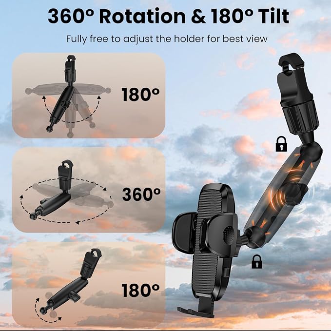 Phone Holders for Your Car, Rear View Mirror Phone Holder, 360° Rotating Car Phone Holder Mount Compatible with All 4"-7" iPhone and Android Cell Phones - Image 4