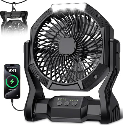Portable Rechargeable Fan, 20000mAh Battery Powered Camping Fan with LED Light & Hook, 270° Adjustable, 4-Speed, 4H Timer Camping Essentials for Outdoor Tent Travel BBQ Car, Gifts for Men Dad - Image 2