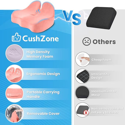 CushZone Extra Large Seat Cushion, Sciatica Support for Office Chair, Pink | Ergonomic Office Chair Cushion for Hip & Tailbone Pain Relief, Memory Foam Cushion for Car, Long Trip, Desk Chair, Lab - Image 6