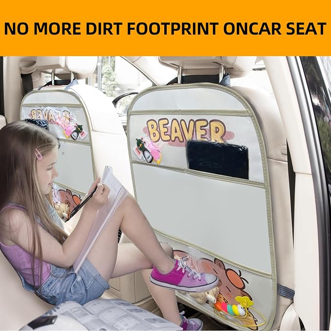 kids Leather Car Backseat Organizer with Foldable Table Tray, Car Storage Organizer with Tablet Holder, Car Seat Back Protectors Kick Mats, Travel Accessories (Capybara) - Image 5