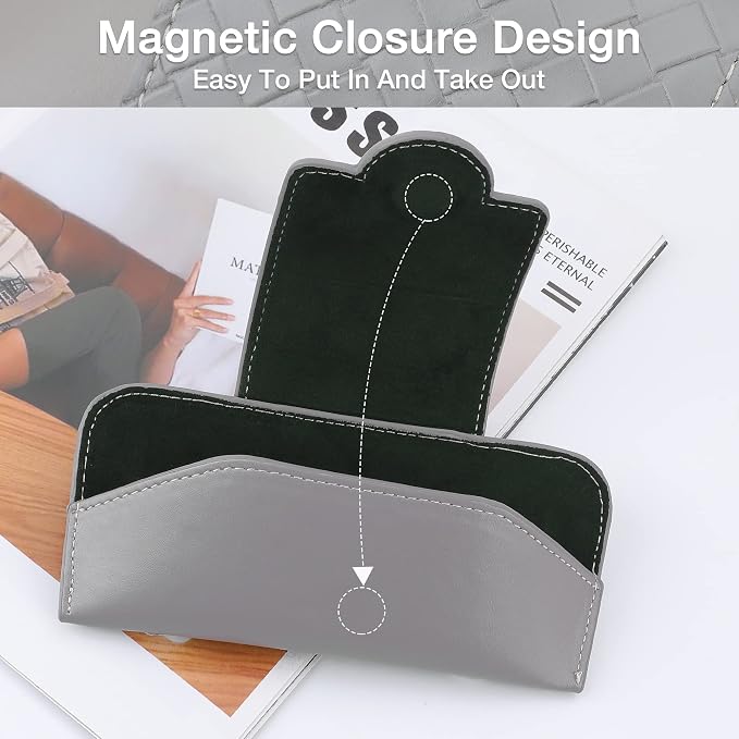 KINIVA Sunglasses Holder for Car Visor Leather Glasses Case with Clips for Car Visor Automotive Interior Visor Accessories Apply to All Car Models (10 Grey) - Image 6