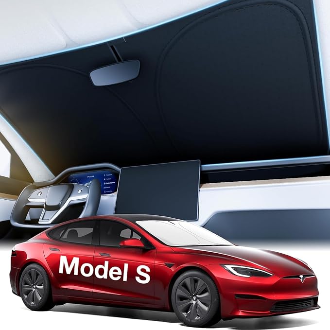 Wigoo for Tesla Model S Windshield Sunshade, Keeps Cool, OEM Design | Custom Fit, Cooling Tech Fabric, Foldable Heat-Blocking Sunshade with Storage Bag, for Tesla Model S 2016-2026 by wigoo