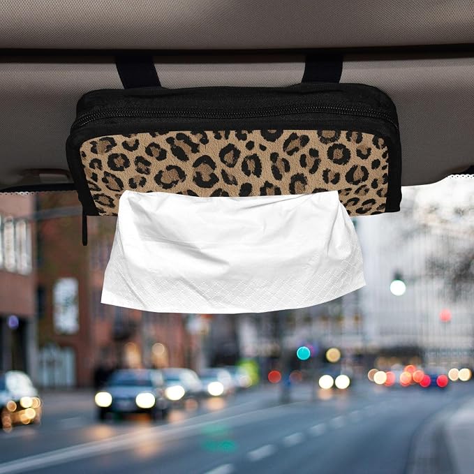 Car Tissue Holder Car Napkin Holder Box Dispenser Storage Case Sun Visor Mask Holder with Adjustable Straps Reusable Refillable Brown Leopard Print - Image 6