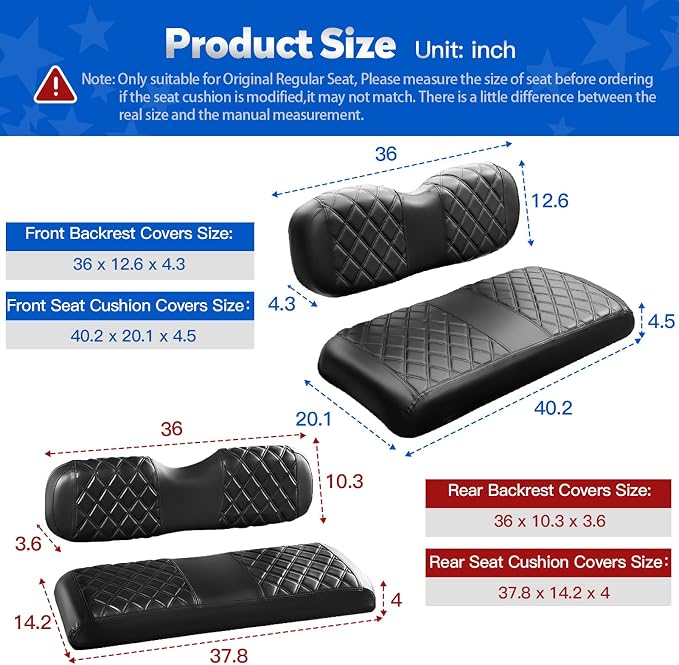 NOKINS Golf Cart Seat Covers 4 Piece Fits EZGO Freedom TXT-T48 2014+ | Front and Rear Seat Vinyl Covers, Golf Cart Accessories, No Staples(Black&Black Stitch) - Image 5