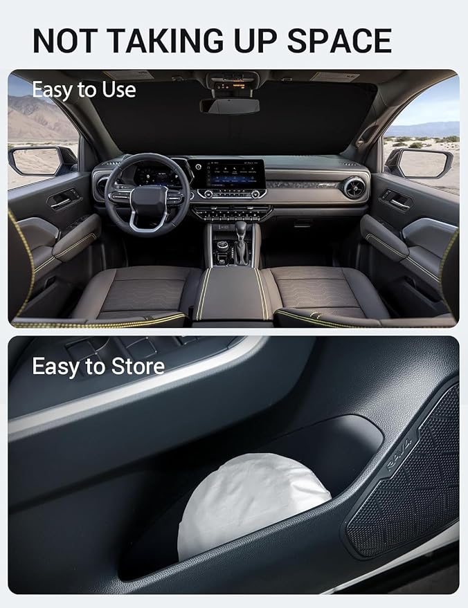Proadsy Custom Fit Car Windshield Sun Shade for 2023-2026 Chevy Colorado | 240T Heat Shield, Drops Temp 54°F, Blocks 99% UV, Prevents Dashboard Cracking, Summer Parking & Beach Trips, Easy Twist-Fold - Image 9