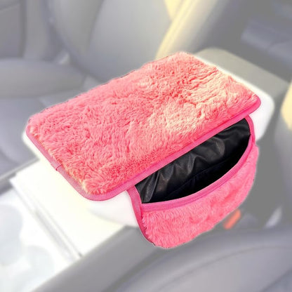 Plush Fuzzy Fur Car Center Console Cover with Side Pockets, Fluffy Armrest Cushion Pad, Soft Car Interior Accessories with Storage for Women. Universal Fit for Vehicles SUV Truck (Pink) - Image 8