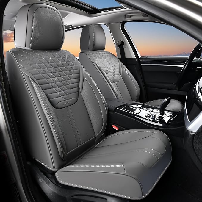 Car Seat Covers for Front Seats, Universal Seat Cushion 2 Seats, Car Seat Protector Waterproof, Premium Leather Automotive Seat Covers for Most Cars, Sedans, SUVs, and Trucks-Gray - Image 9