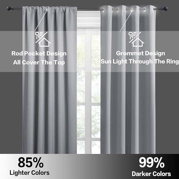 RYB HOME Short Blackout Curtains for Bedroom, Room Darkening Insulated | Rod Pocket, Summer Heat Light UV Blocking, Energy Saving, Drapes for Nursery, W34 x L48, Silver Grey, 2 Panels - Image 4