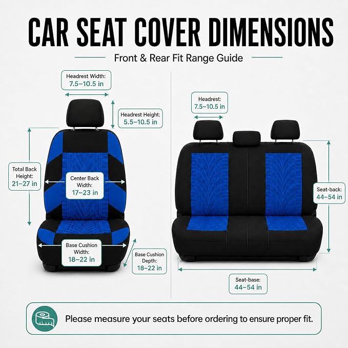 FH Group Full Set Travel Master Car Seat Covers, Airbag and Split Rear Car Seat Cover Universal Fit Interior Accessories for Cars Trucks SUV, Automotive Seat Covers, Blue - Image 9