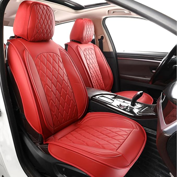 Front Seat Covers,Waterproof Car Seat Covers Leather Seat Protector | Seat Covers Wine Red,Universal Seat Covers,Breathable Seat Protector For Most SUV Sedan Truck For Families,Pets,Commuters by MIROZO
