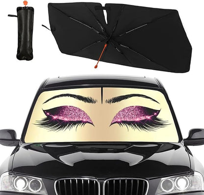 Hello Girl Gorgeous Eyelash Car Windshield Sun Shade Umbrella Automotive Windshield Sunshade Foldable Front Car Accessories Interior Decor to Keep Vehicle Cool for Most Vehicles 57'' X 30'' by Socira