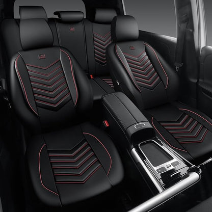 CAR PASS 3D Foam Faux Leather Seat Covers Full Set, Red Waterproof Leather Seat Cover for Cars,Luxury Universal Fit for SUV Truck Sedan Automotive,Armrest Airbag Compatible Anti-Slip,Black and Red - Image 5