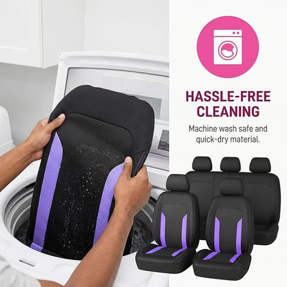 Car Seat Cover Full Set, Breathable Split Anti-Slip Vehicle Front Rear Seat Protector with Removable Headrest Guard, Automotive Interior Chair Protective Covers, Universal Fit (Purple) - Image 5
