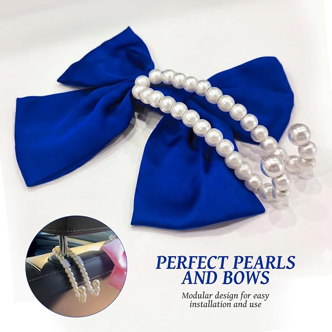 2 PCS Bow Pearl Car Seat Headrest Hook – Cute Purse Hook for Car, Girly Interior Decoration Accessories Hook Hanger, Seatback Holder for Purses & Bags, Elegant Car Organizer (Deep Blue) - Image 9