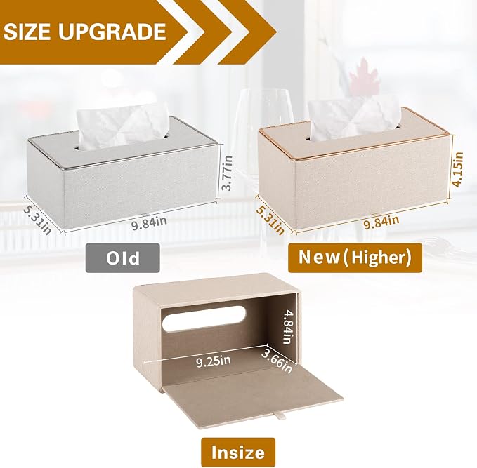 Tissue Box Cover Rectangle Tissue Box Holder PU Leather Facial Organizer with Magnetic Bottom,Decorative Napkin Caddy for Vanity Dresser Night Stand Table Countertop Home Office Car,Beige - Image 4