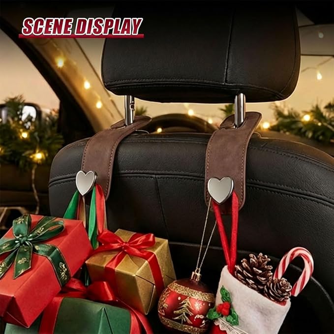 2PCS Cute Heart Car Seat Headrest Hook, Suede Leather Car Seat Back Storage Hanger for Purse and Bag, Universal Vehicle Interior Organizer Accessories for SUV, Truck(Brown) - Image 5