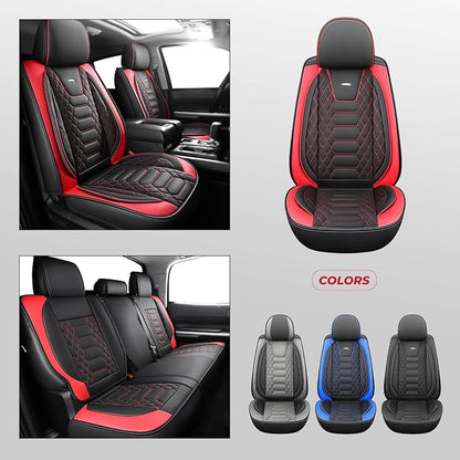 FREESOO Custom Leather for Toyota Tundra Seat Covers 2014-2021 Crewmax Cab | Custom Fit, Full Set, 60/40 Split Bench, Waterproof Faux Leather, for Truck Toyota Tundra Accessories, BlackRed - Image 6