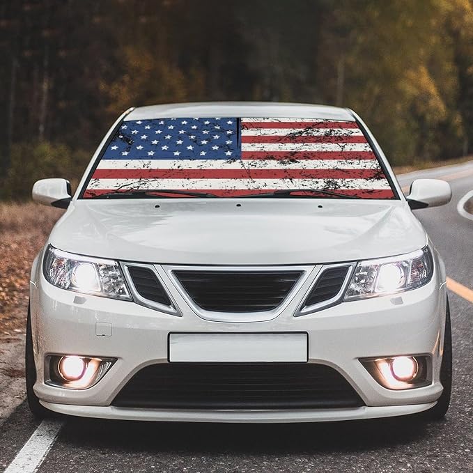 Socira American Flag Car Windshield Sun Shade Umbrella Patriot Sunshade | Foldable Front Window America Auto Windshield Sunshade Covers USA Car Accessories Protect from Sun Rays Heat 57'' X 30'' - Image 2