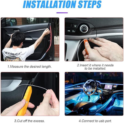 16FT EL Wire Strip Lights, USB Car Neon Trim, Sewing Edge, Yellow | USB-powered operation, sewing-edge design, fuse protection, interior ambient lighting use, cut-to-length construction - Image 4