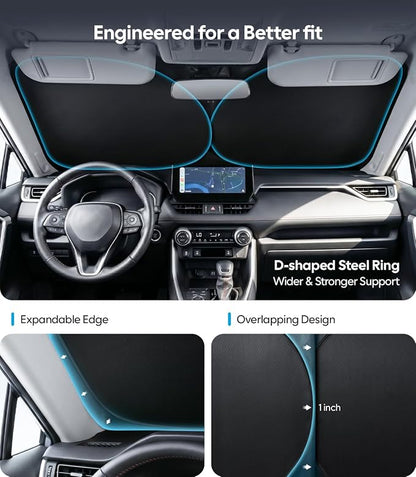 Wigoo Windshield Sunshade Large(64"x34") | Better Coverage with Adjustable Center, 100% Light Blocking, Cooling Tech Durable Fabric, Includes Storage Bag, Odor-free - Image 4